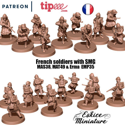 WWII French Infantry Squad with SMGs (10 models) Various Scales Historical Wargaming