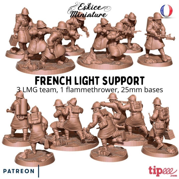 WWII French Light Support Weapons Set (8 models) Various Scales Historical Wargaming (bases not included)