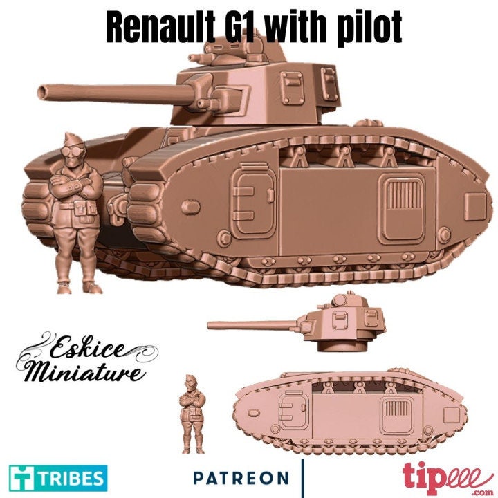 WWII French Renault G1 Tank with Driver Various Scales Historical Wargaming