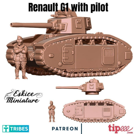 WWII French Renault G1 Tank with Driver Various Scales Historical Wargaming