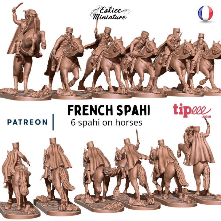 WWII French Spahi Cavalry Unit (6 models) Various Scales Historical Wargaming
