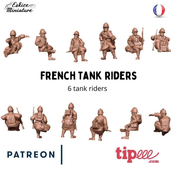 WWII French Tank Riders (6 models) Various Scales Historical Wargaming (US tariffs are pre-paid by us)