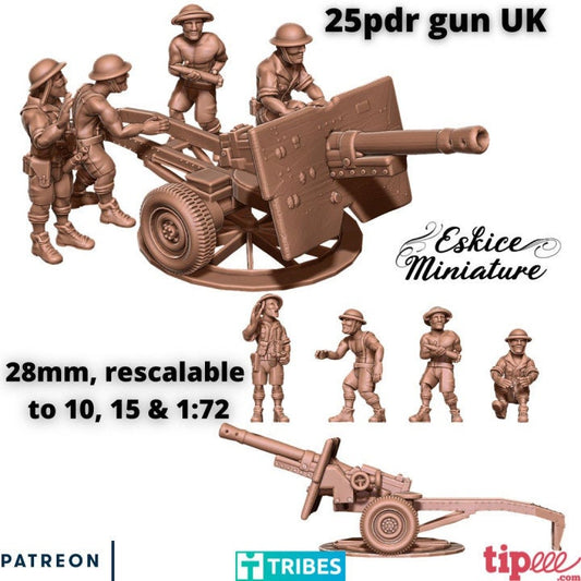 WWII British 8th Army 25pdr Gun with Crew Various Scales Historical Wargaming