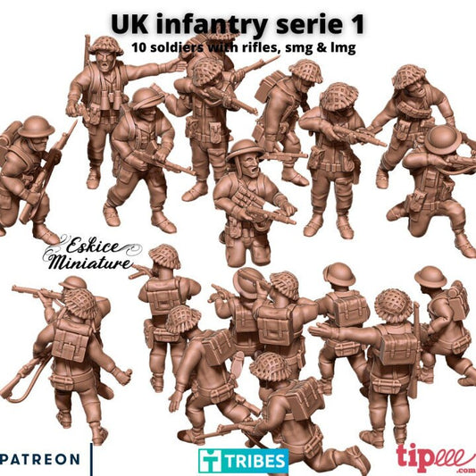 WWII British Infantry Squad (10 models) Various Scales Historical Wargaming
