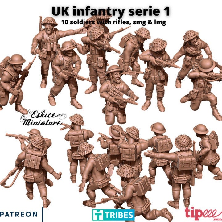 WWII British Infantry Squad (10 models) Various Scales Historical Wargaming (US tariffs are pre-paid by us)