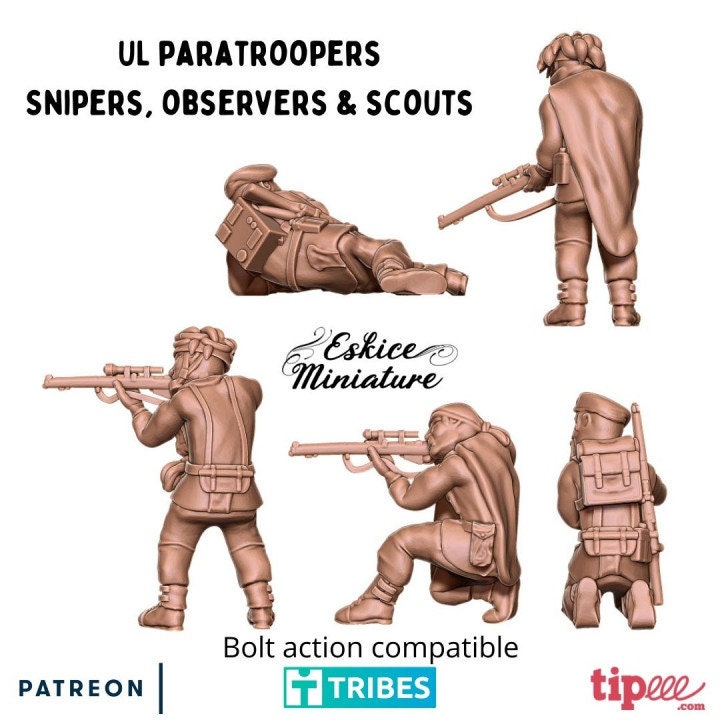 WWII UK Paratroopers Snipers Set (5 models) Various Scales Historical Wargaming (US tariffs are pre-paid by us)