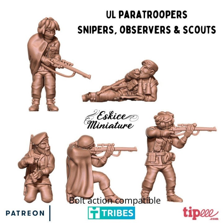 WWII UK Paratroopers Snipers Set (5 models) Various Scales Historical Wargaming (US tariffs are pre-paid by us)