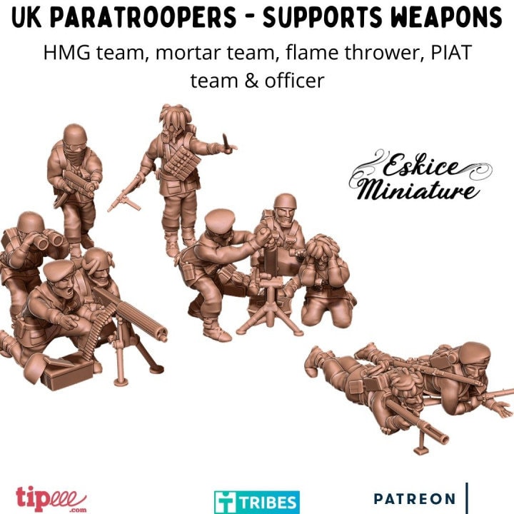 WWII UK Paratroopers Support Weapons Set (10 models) Various Scales Historical Wargaming