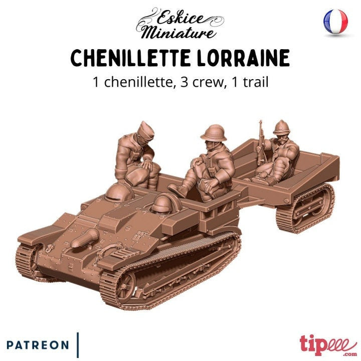 WWII French Chenillette Renault with Crew and Trailer Various Scales Historical Wargaming