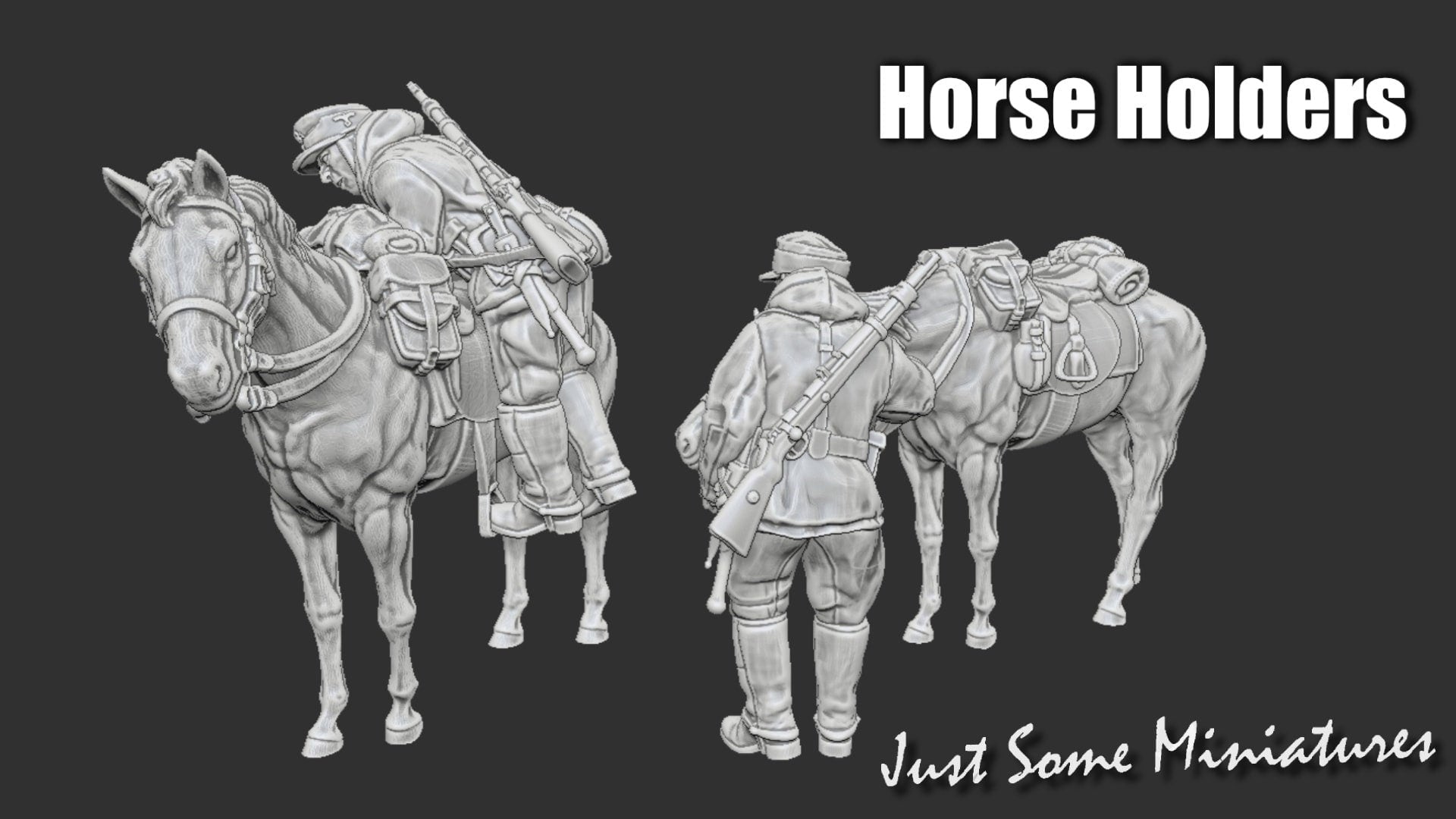 WWII Late War German Cavalry Horse Handlers (2 models) Various Scales Historical Wargaming (US tariffs are pre-paid by us)