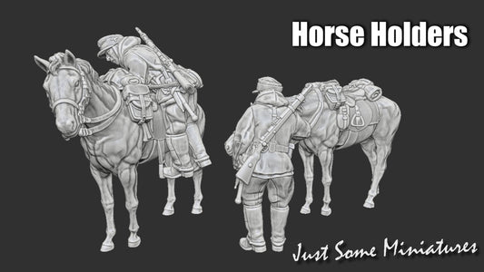 WWII Late War German Cavalry Horse Handlers (2 models) Various Scales Historical Wargaming (US tariffs are pre-paid by us)