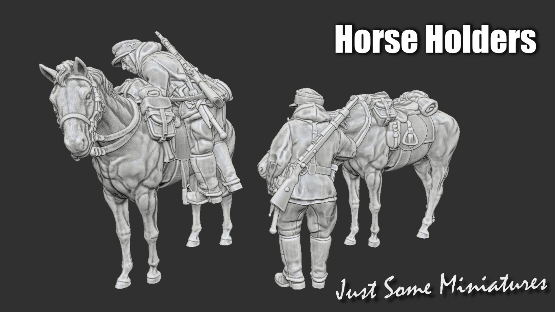 WWII Late War German Cavalry Horse Handlers (2 models) Various Scales Historical Wargaming