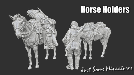WWII Late War German Cavalry Horse Handlers (2 models) Various Scales Historical Wargaming