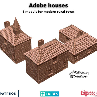 Wargaming Terrain Adobe Village Houses Set (3 buildings) Various Scales Historical Wargaming