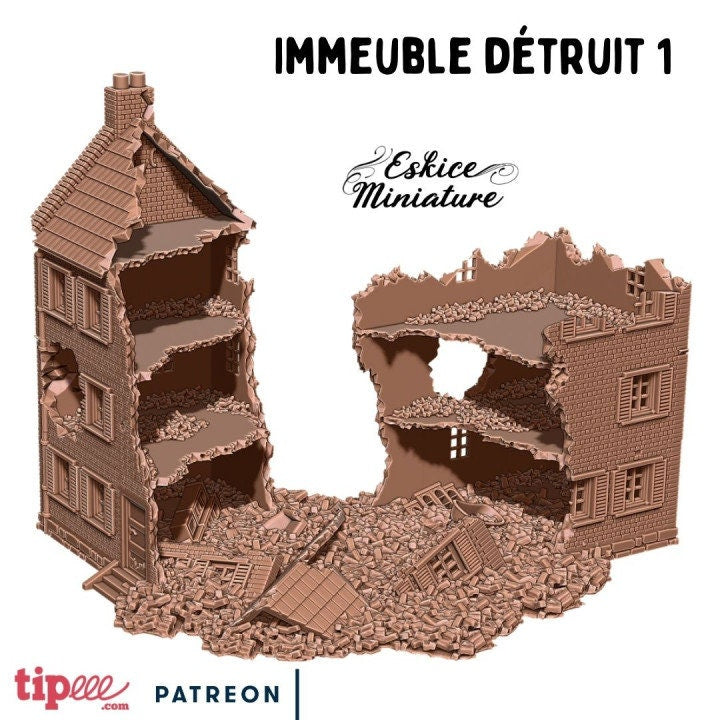 Wargaming Terrain Large Destroyed Building Various Scales Historical Wargaming (US tariffs are pre-paid by us)