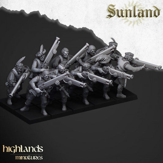 Highland Miniatures Sunland Arquebusiers x10 Fantasy AoS TOW