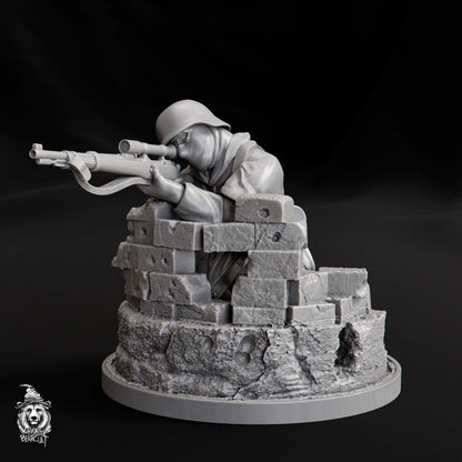 WWII German Sniper Team with Scenic Bases (3 models) Various Scales Historical Wargaming (US tariffs are pre-paid by us)