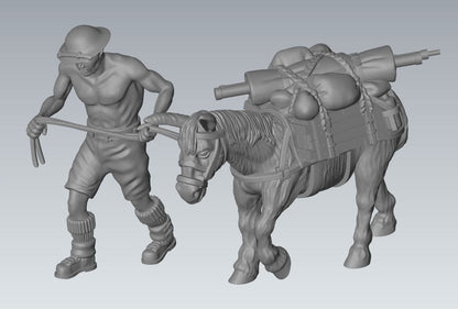 WWII 8th Army Mule Tow with Handler (2 models) Various Scales Historical Wargaming (US tariffs are pre-paid by us)