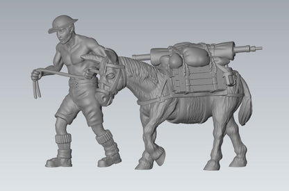 WWII 8th Army Mule Tow with Handler (2 models) Various Scales Historical Wargaming (US tariffs are pre-paid by us)