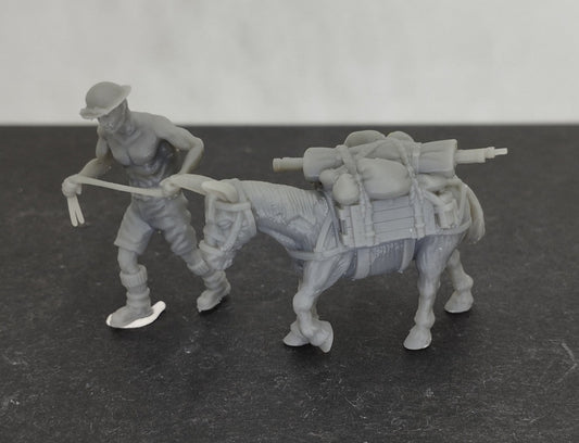 WWII 8th Army Mule Tow with Handler (2 models) Various Scales Historical Wargaming (US tariffs are pre-paid by us)