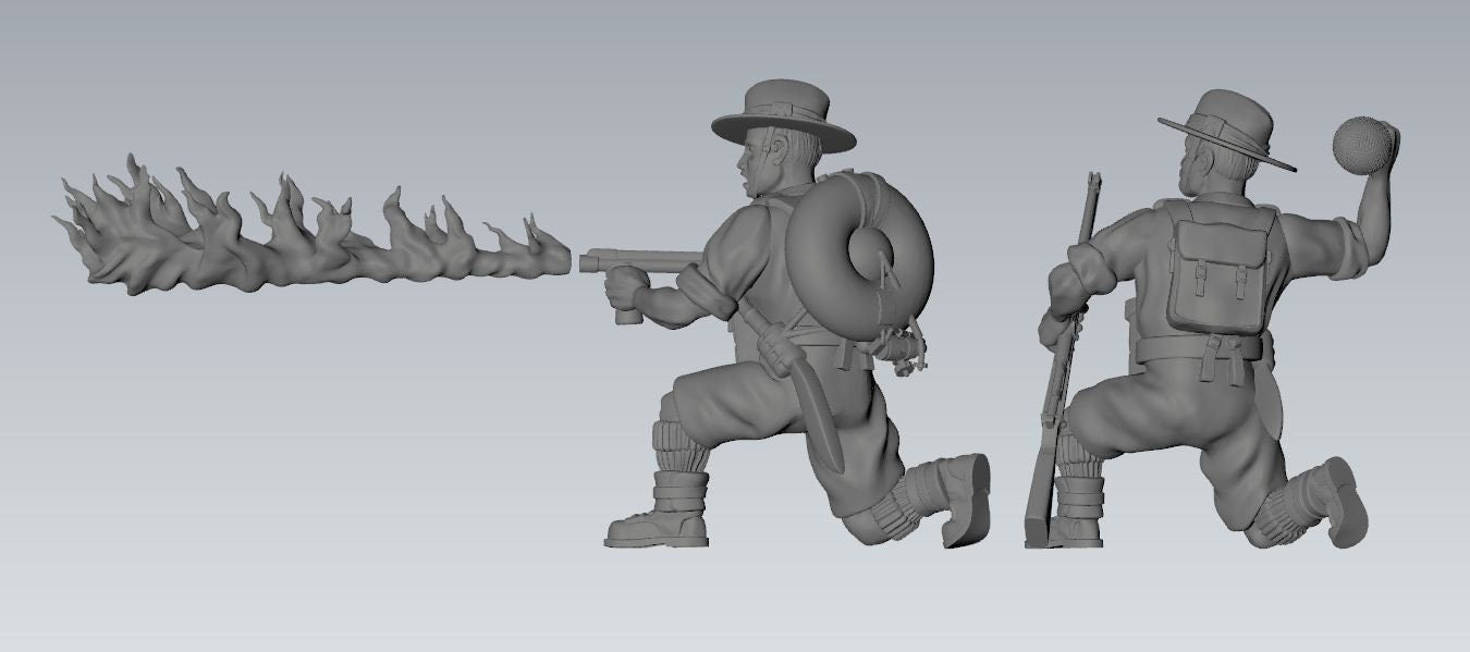 WWII British Gurkha Assault Engineers Flamethrower Team (2 models) Various Scales Historical Wargaming