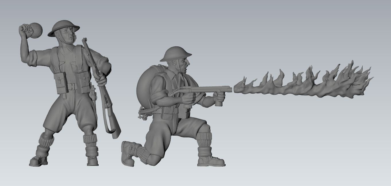 WWII British 8th Army Assault Engineers Flamethrower Team (2 models) Various Scales Historical Wargaming