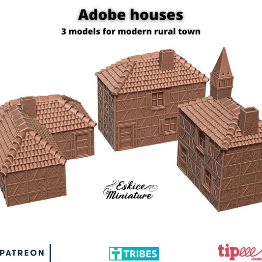 Wargaming Terrain Adobe Village Houses Set (3 buildings) Various Scales Historical Wargaming