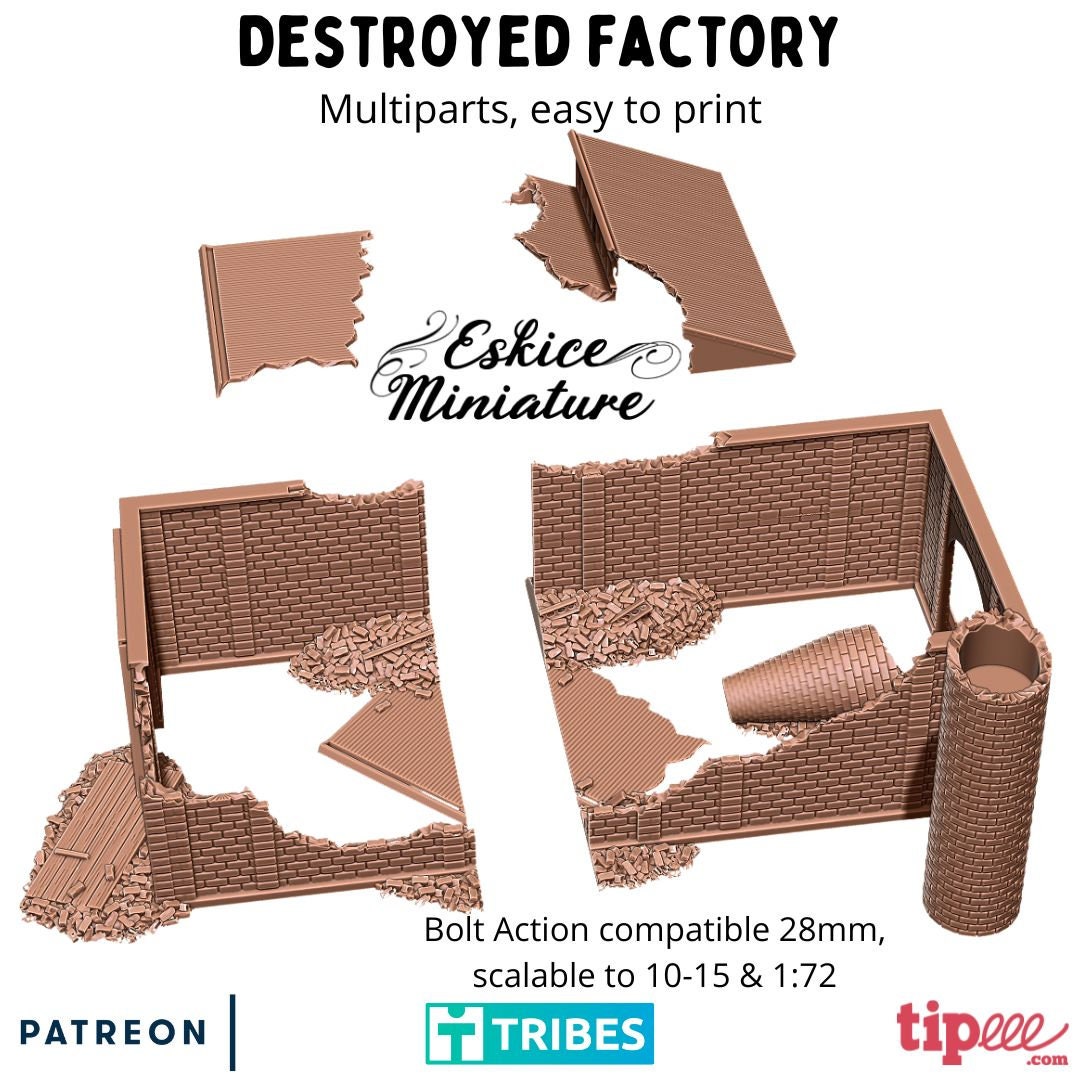 Wargaming Terrain Destroyed Factory Building Various Scales Historical Wargaming (US tariffs are pre-paid by us)