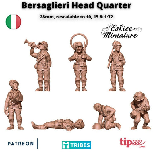 WWII Italian Bersaglieri HQ Unit (7 models) Various Scales Historical Wargaming