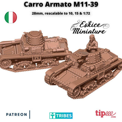 WWII Italian Carro Armato M11-39 Tank Various Scales Historical Wargaming