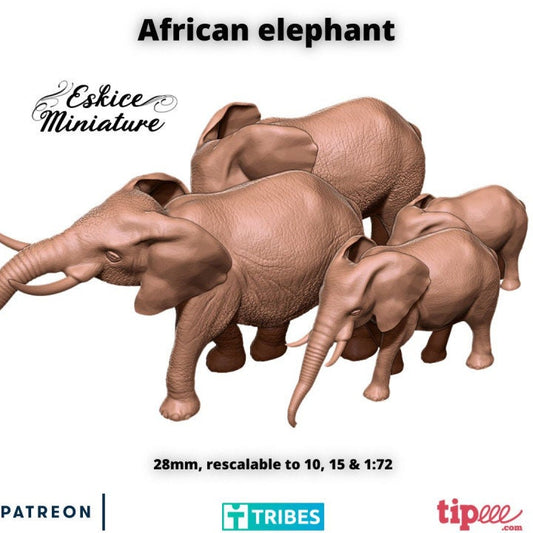 Wargaming Terrain Scatter African Elephants Set (4 models) Various Scales Historical Wargaming