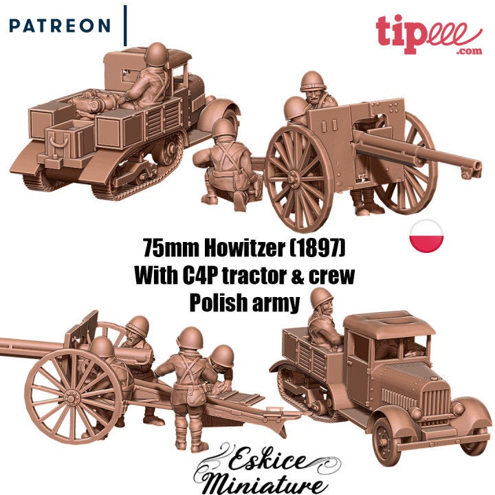 WWII Polish 75mm Howitzer with C4P Tractor and Crew Various Scales Historical Wargaming