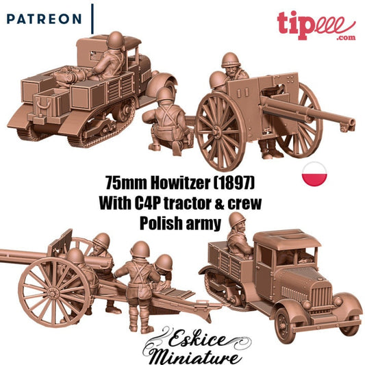 WWII Polish 75mm Howitzer with C4P Tractor and Crew Various Scales Historical Wargaming