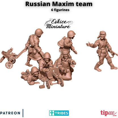 WWII Soviet Maxim Team (Deployed or Redeploying, 3 models) Various Scales Historical Wargaming