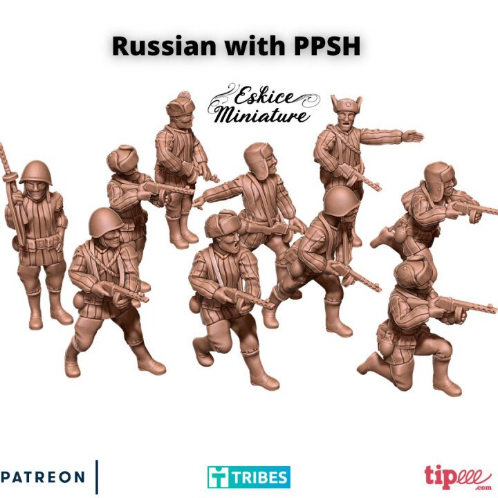 WWII Soviet PPSH SMG Unit (10 models) Various Scales Historical Wargaming