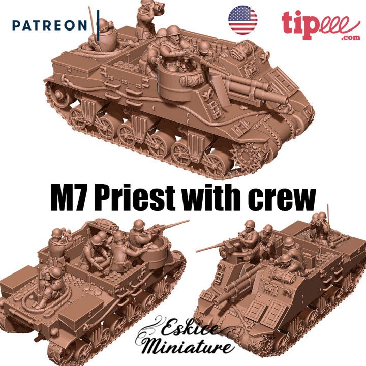 WWII US M7 Priest with Crew Various Scales Historical Wargaming (US tariffs are pre-paid by us)