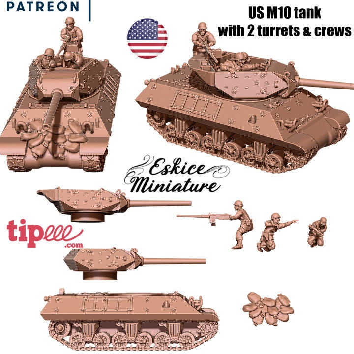 WWII US M10 Tank Destroyer with Crew Various Scales Historical Wargaming