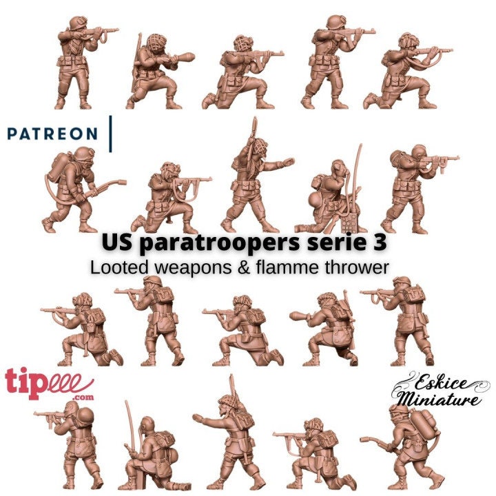 WWII US Paratroopers Infantry Squad 3 (10 models) Various Scales Historical Wargaming