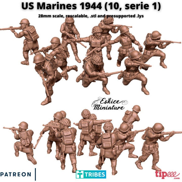 WWII USMC 1944 Infantry Squad (10 models) Various Scales Historical Wargaming (US tariffs are pre-paid by us)