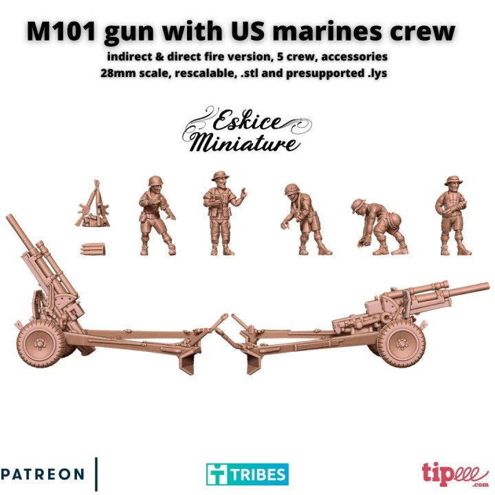 WWII USMC M101 Howitzer with Crew Various Scales Historical Wargaming