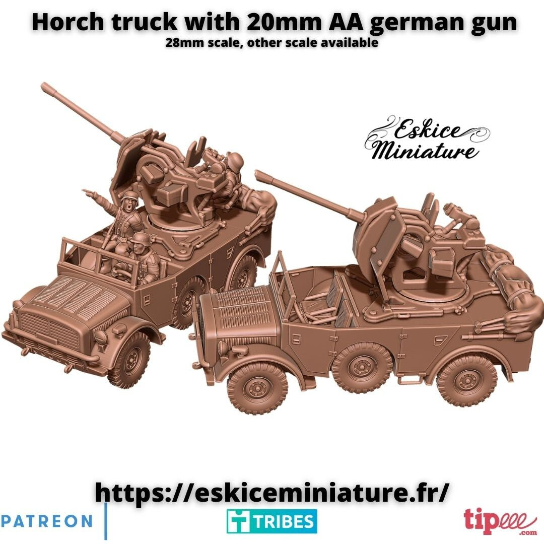 WWII German Horch A1 Truck with 2cm Flak with Crew Various Scales Historical Wargaming (1 model)