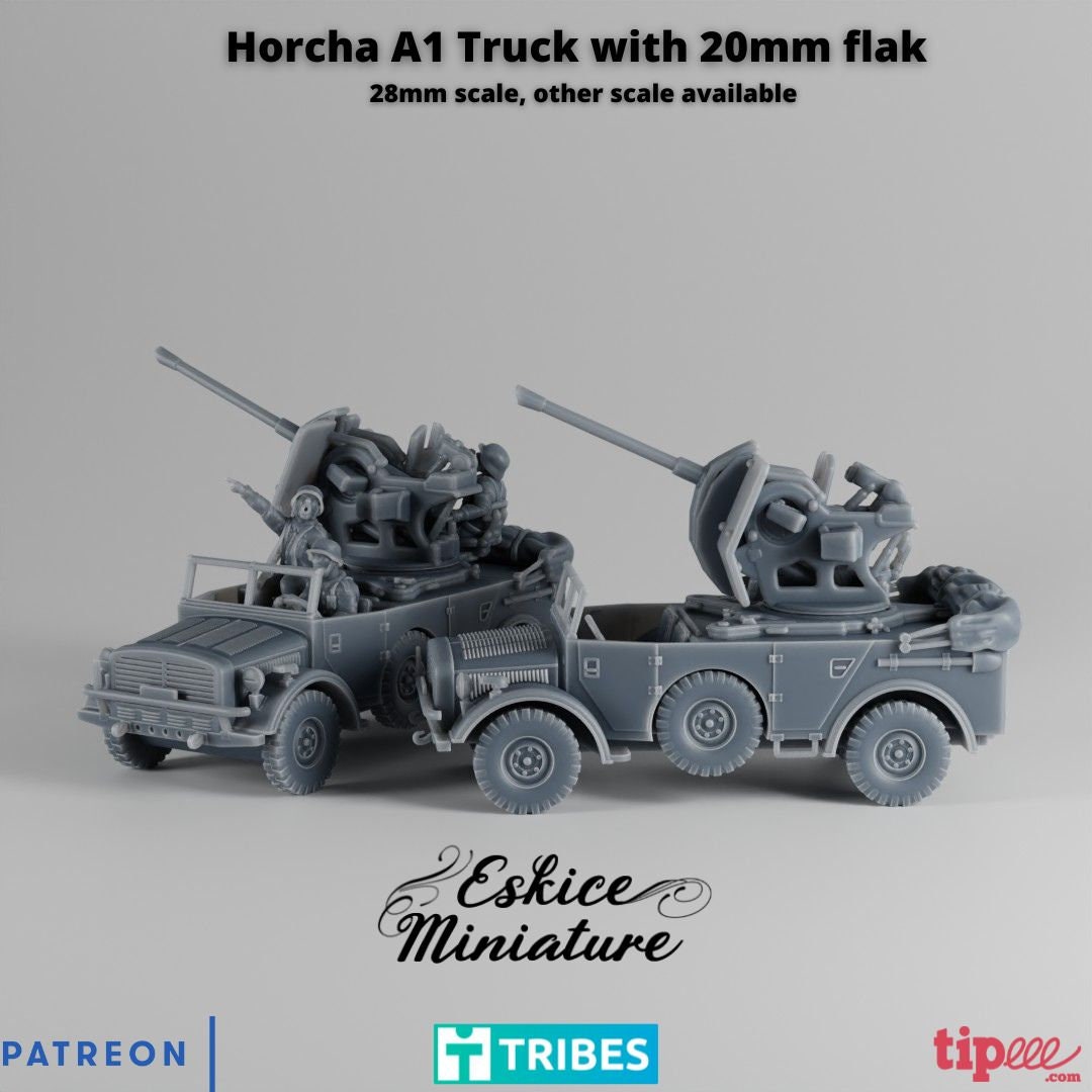 WWII German Horch A1 Truck with 2cm Flak with Crew Various Scales Historical Wargaming (1 model)