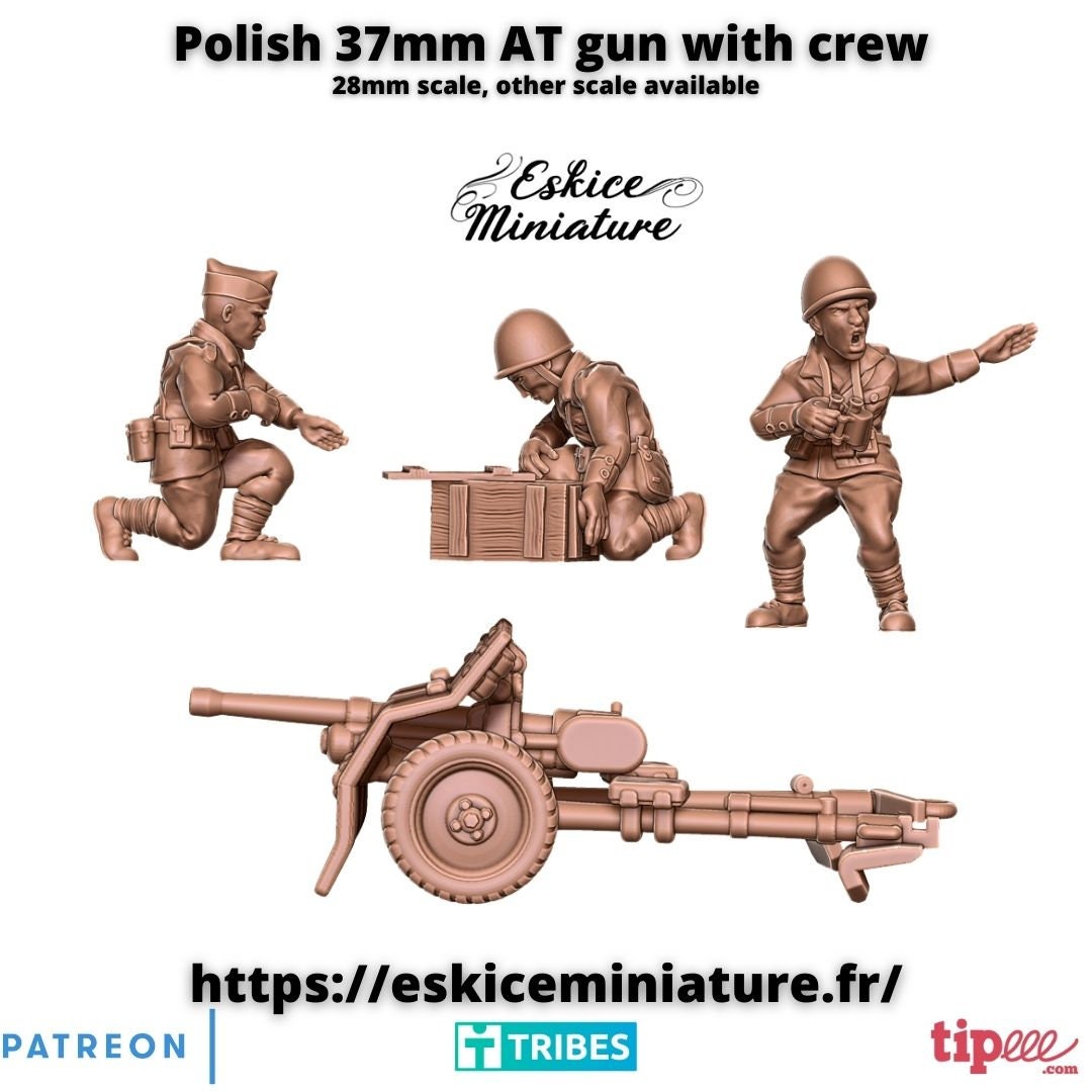 WWII Polish Bofors Anti Tank Gun with Crew Various Scales Historical Wargaming