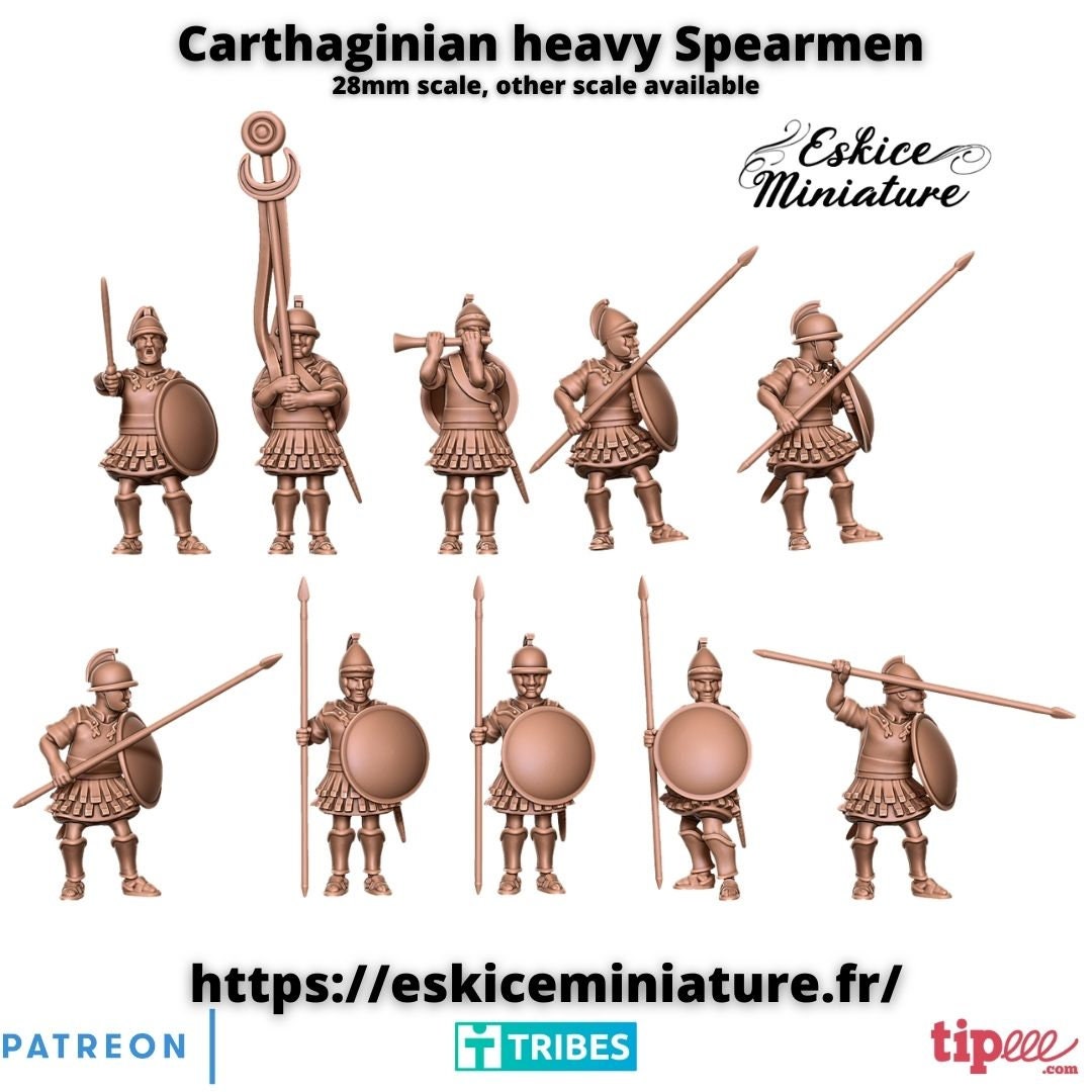 Ancient Carthaginian Heavy Spearmen Unit (10 models) Various Scales Historical Wargaming