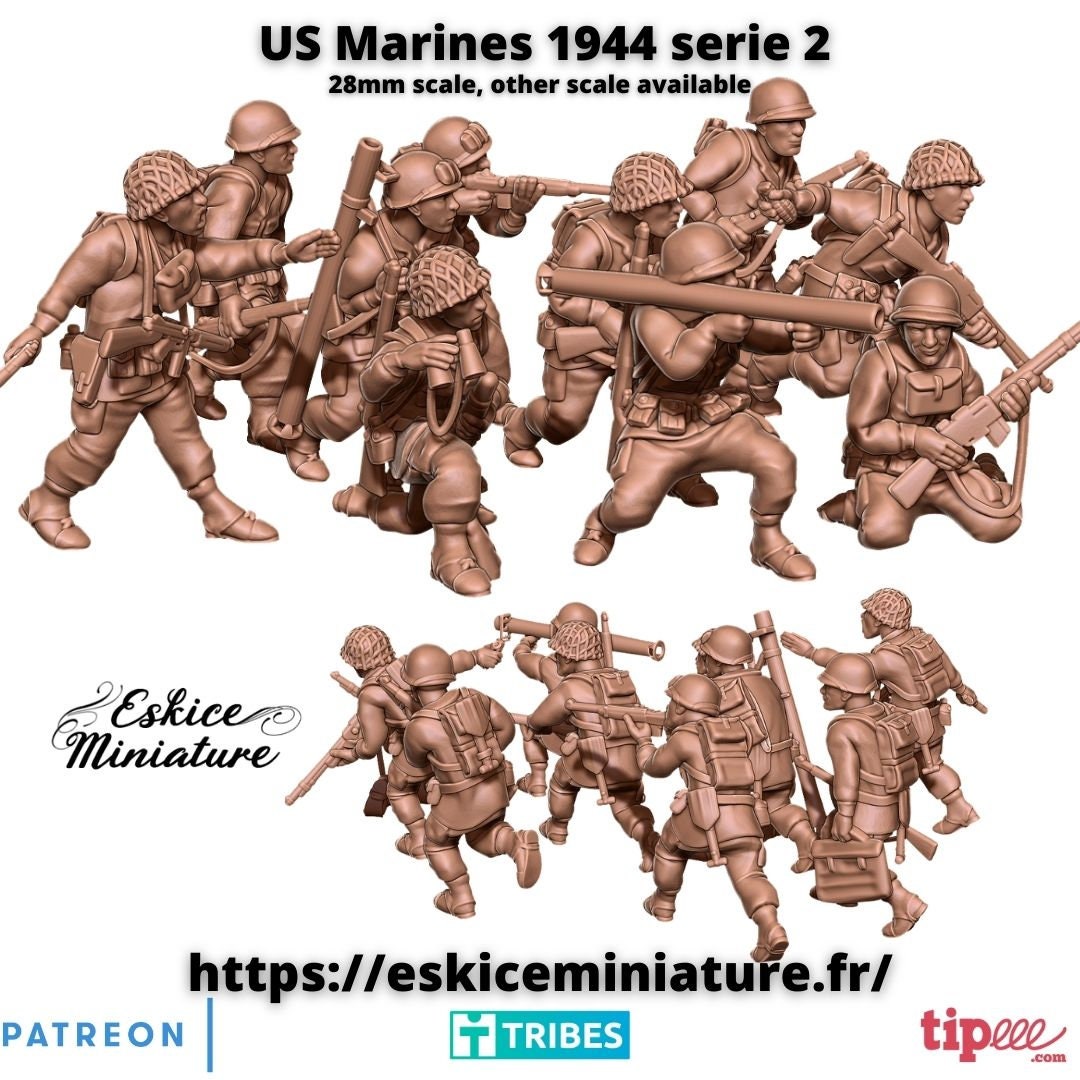 WWII US Marines 1944 set 2 (10 models) Various Scales Historical Wargaming (US tariffs are pre-paid by us)
