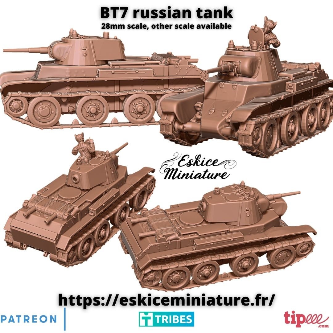 WWII Soviet BT7 Light Tank with Commander Various Scales Historical Wargaming