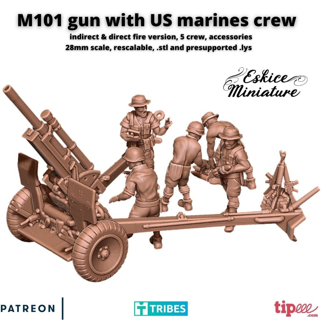Vietnam 15 20 28mm M101 Gun with crew - 28mm 2 Variants