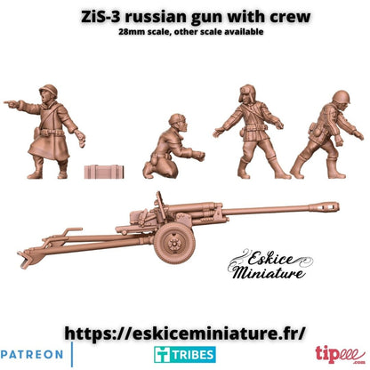 WWII Soviet Zis-3 Gun with Crew (4 models) Various Scales Historical Wargaming