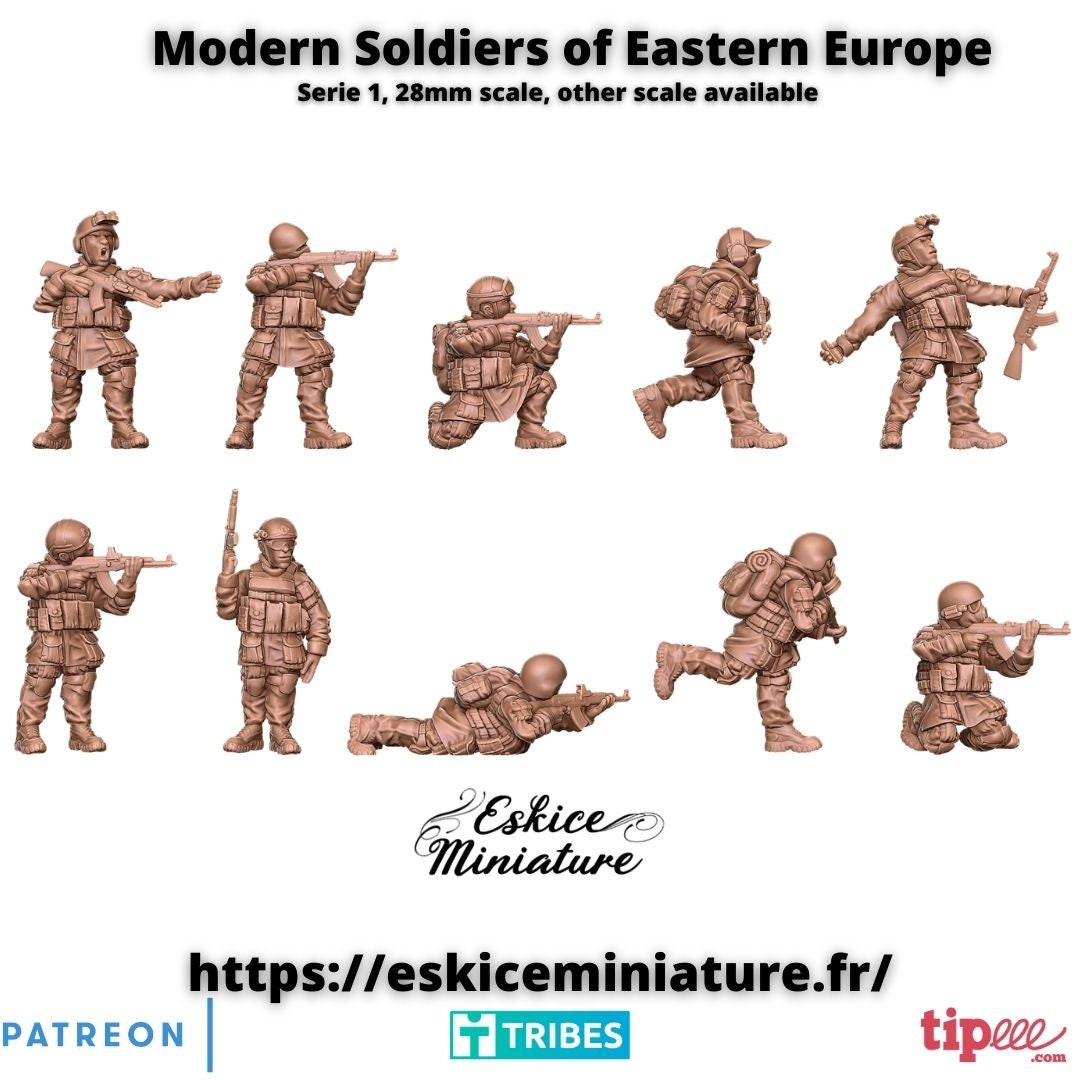 Modern Warfare Soldiers of Eastern Europe Squad (10 models) Various Scales Historical Wargaming