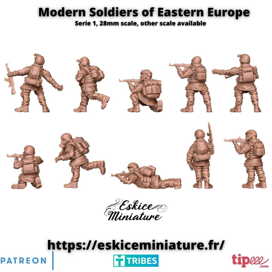 Modern Warfare Soldiers of Eastern Europe Squad (10 models) Various Scales Historical Wargaming